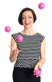 Pam Harper & Scott Harper speak with keynote speaker and educator Jen Slaw about balancing competing priorities during the holidays and beyond, from the perspective of a world record-holding expert juggler